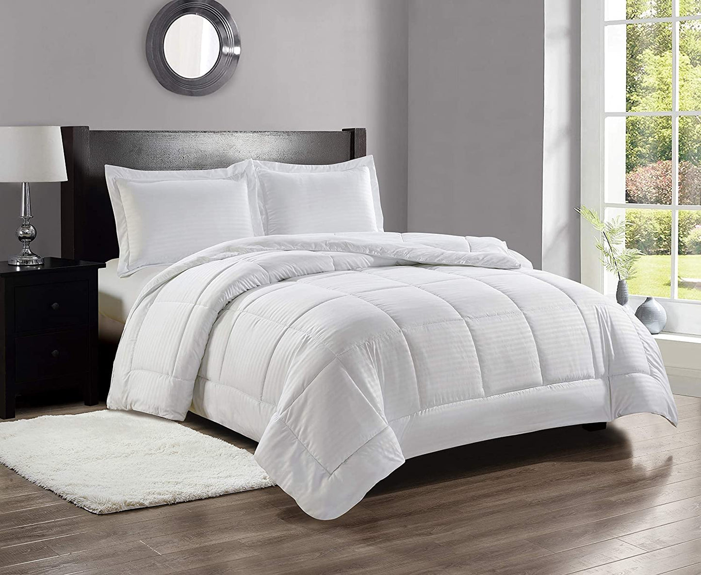 Decor&More Home Essentials Full/Queen Size Reversible Down Alternative Embossed Stripe Comforter (86" x 86") - White