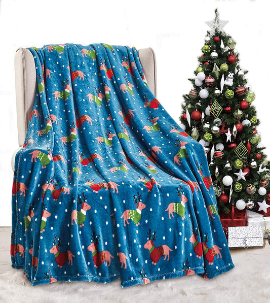 Décor&More Let it Snow Collection Microplush Holiday Throw Blanket (60" x 50") - Christmas Dogs